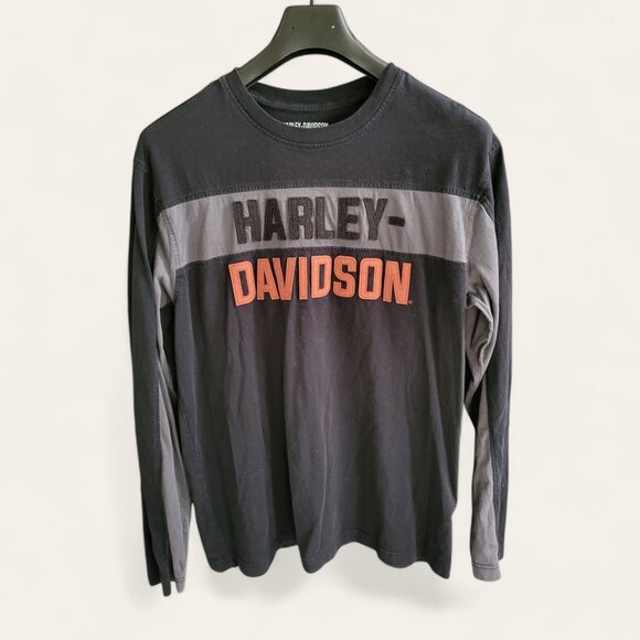 Harley Davidson Copperblock Block Letter Long Sleeve T-Shirt Mens Large Black - Picture 1 of 6